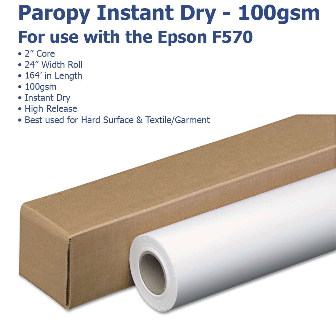 Paropy™ Sublimation Paper - 100gsm Instant Dry (2" Core, for Epson F570) - Joto Imaging Supplies Canada